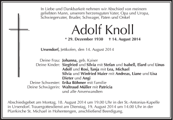 Anzeige von Adolf Knoll von Schwäbische Zeitung