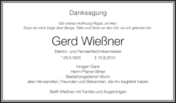 Anzeige von Gerd Wießner von Schwäbische Zeitung