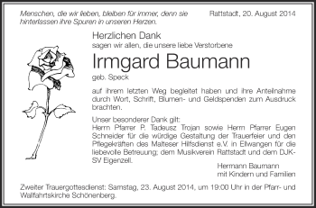 Anzeige von Irmgard Baumann von Schwäbische Zeitung