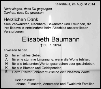 Anzeige von Elisabeth Baumann von Schwäbische Zeitung