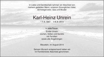 Anzeige von Karl-Heinz Unrein von Schwäbische Zeitung