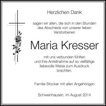 Anzeige von Maria Kresser von Schwäbische Zeitung