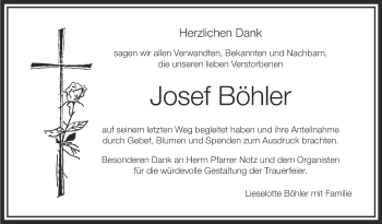 Anzeige von Josef Böhler von Schwäbische Zeitung