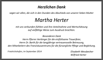 Anzeige von Martha Herter von Schwäbische Zeitung