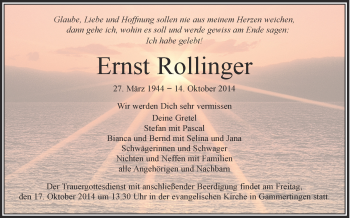 Anzeige von Ernst Rollinger von Schwäbische Zeitung