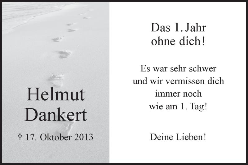 Traueranzeige für Helmut Dankert vom 17.10.2014 aus Schwäbische Zeitung