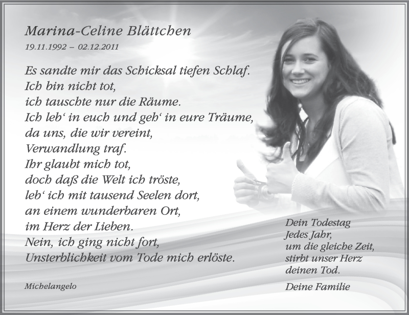 Traueranzeige von Marina-Celine Blättchen | schwaebische ...