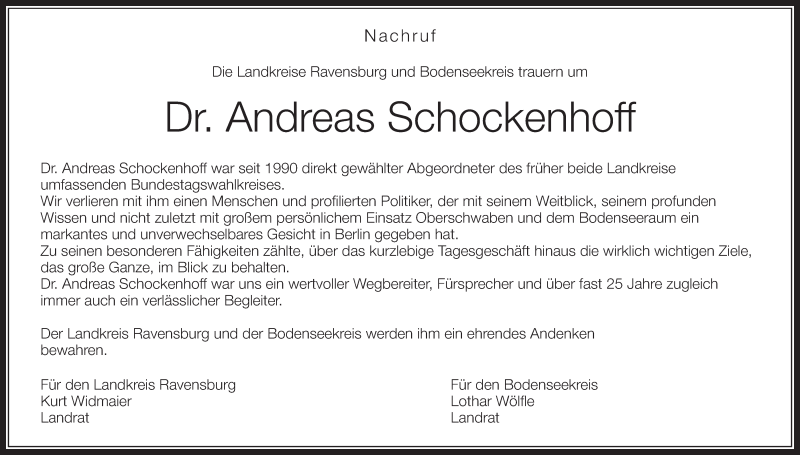  Traueranzeige für Andreas Schockenhoff vom 17.12.2014 aus Schwäbische Zeitung