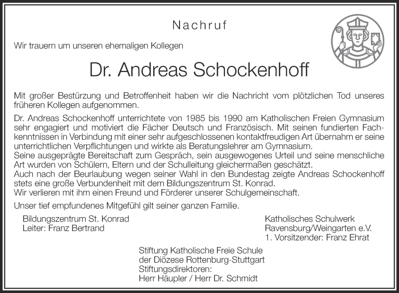  Traueranzeige für Andreas Schockenhoff vom 17.12.2014 aus Schwäbische Zeitung