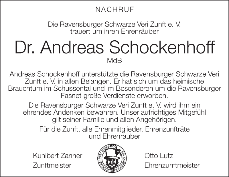  Traueranzeige für Andreas Schockenhoff vom 19.12.2014 aus Schwäbische Zeitung