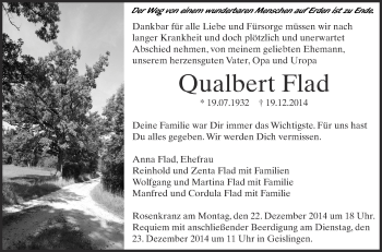 Anzeige von Qualbert Flad von Schwäbische Zeitung