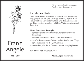 Anzeige von Franz Angele von Schwäbische Zeitung