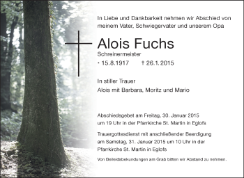 Anzeige von Alois Fuchs von Schwäbische Zeitung
