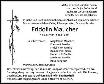 Anzeige von Fridolin Maucher von Schwäbische Zeitung