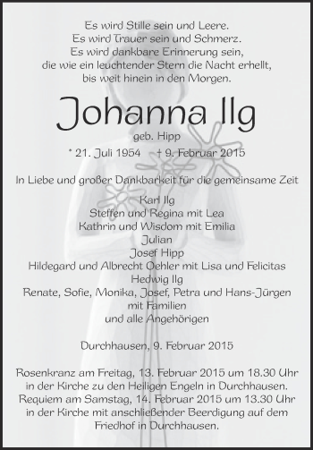 Anzeige von Johanna Ilg von Schwäbische Zeitung