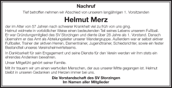 Anzeige von Helmut Merz von Schwäbische Zeitung