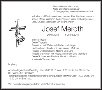 Anzeige von Josef Meroth von Schwäbische Zeitung