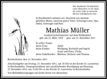 Anzeige von Mathias Müller von Schwäbische Zeitung