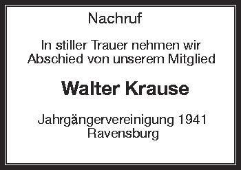 Anzeige von Walter Krause von Schwäbische Zeitung