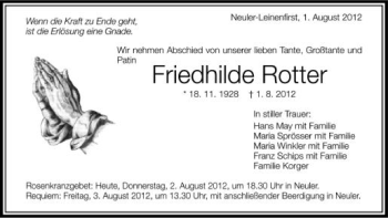 Anzeige von Friedhilde Rotter von Schwäbische Zeitung