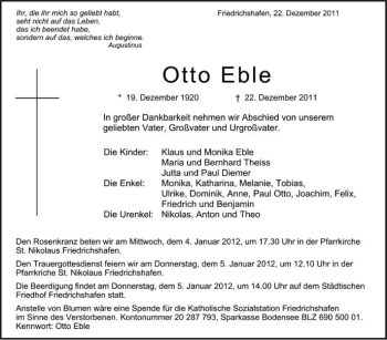 Anzeige von Otto Eble von Schwäbische Zeitung