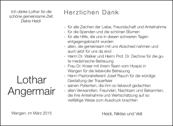 Anzeige von Lothar Angermair von Schwäbische Zeitung