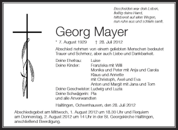 Anzeige von Georg Mayer von Schwäbische Zeitung