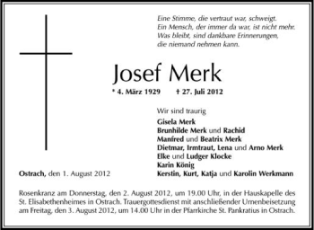 Anzeige von Josef Merk von Schwäbische Zeitung