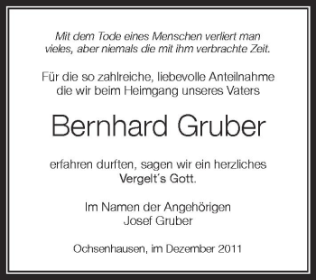 Anzeige von Bernhard Gruber von Schwäbische Zeitung
