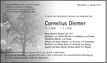 Anzeige von Cornelius Diemer von Schwäbische Zeitung