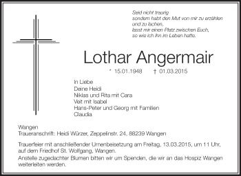 Anzeige von Lothar Angermair von Schwäbische Zeitung