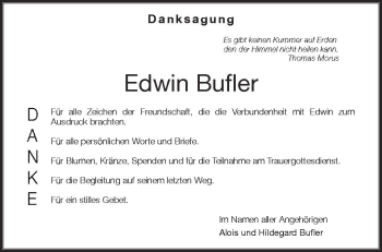 Anzeige von Edwin Bufler von Schwäbische Zeitung