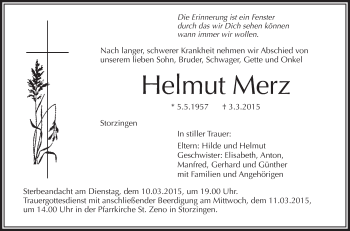 Anzeige von Helmut Merz von Schwäbische Zeitung