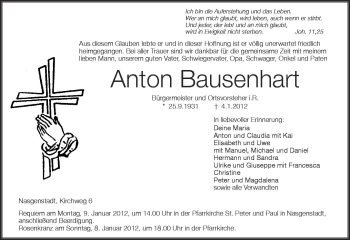 Anzeige von Anton Bausenhart von Schwäbische Zeitung