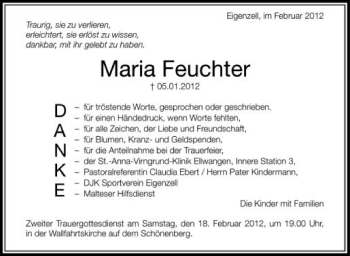 Anzeige von Maria Feuchter von Schwäbische Zeitung