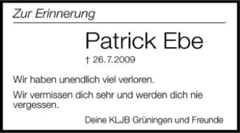 Anzeige von Patrick Ebe von Schwäbische Zeitung