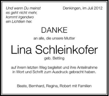 Anzeige von Lina Schleinkofer von Schwäbische Zeitung