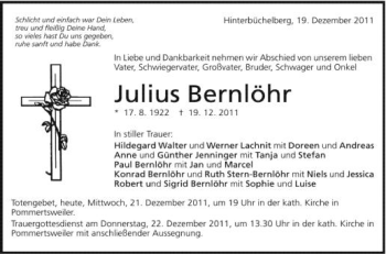 Anzeige von Julius Bernlöhr von Schwäbische Zeitung