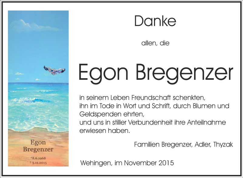  Traueranzeige für Egon Bregenzer vom 27.11.2015 aus Schwäbische Zeitung