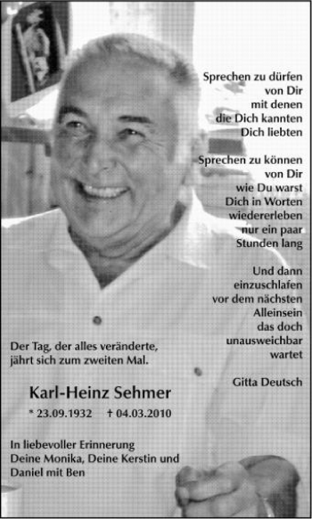 Anzeige von Karl-Heinz Sehmer von Schwäbische Zeitung