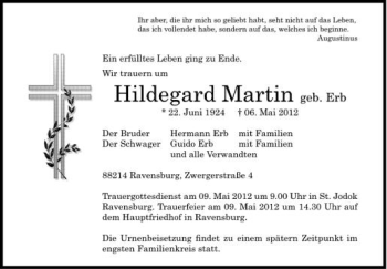 Anzeige von Hildgard Martin von Schwäbische Zeitung