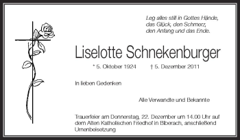 Anzeige von Liselotte Schnekenburger von Schwäbische Zeitung