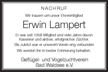 Anzeige von Erwin Lampert von Schwäbische Zeitung