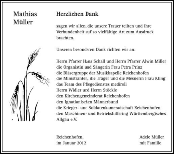 Anzeige von Mathias Müller von Schwäbische Zeitung
