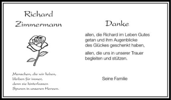 Anzeige von Richard Zimmermann von Schwäbische Zeitung
