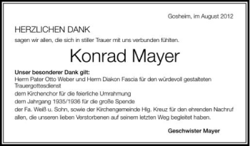 Anzeige von Konrad Mayer von Schwäbische Zeitung