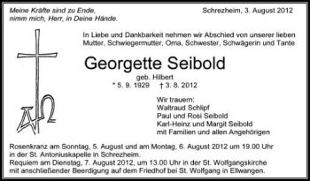 Anzeige von Georgette Seibold von Schwäbische Zeitung