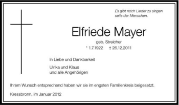 Anzeige von Elfriede  Mayer von Schwäbische Zeitung