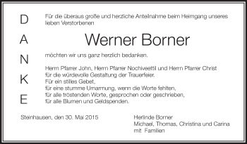 Anzeige von Werner Borner von Schwäbische Zeitung