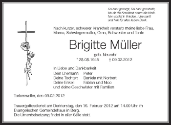 Anzeige von Brigitte  Müller  von Schwäbische Zeitung
